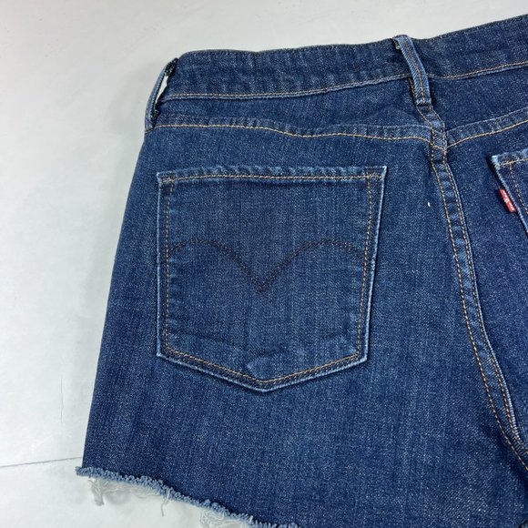 Levi's Jean Shorts Women's 29 Demi Curve Dark Blue Cut Offs Stretch Denim Jorts - Picture 7 of 14